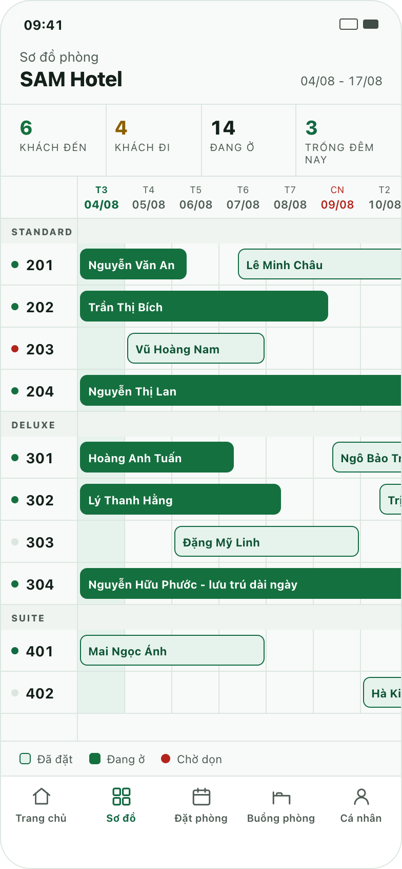 Màn Sơ đồ phòng của app myPMS